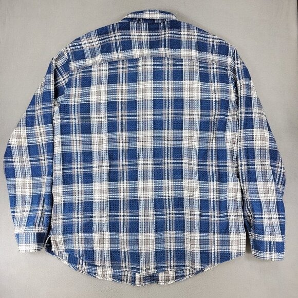 The Stronghold XL Textured Flannel Overshirt Blue Plaid Button Up Waffle Western - Picture 5 of 7